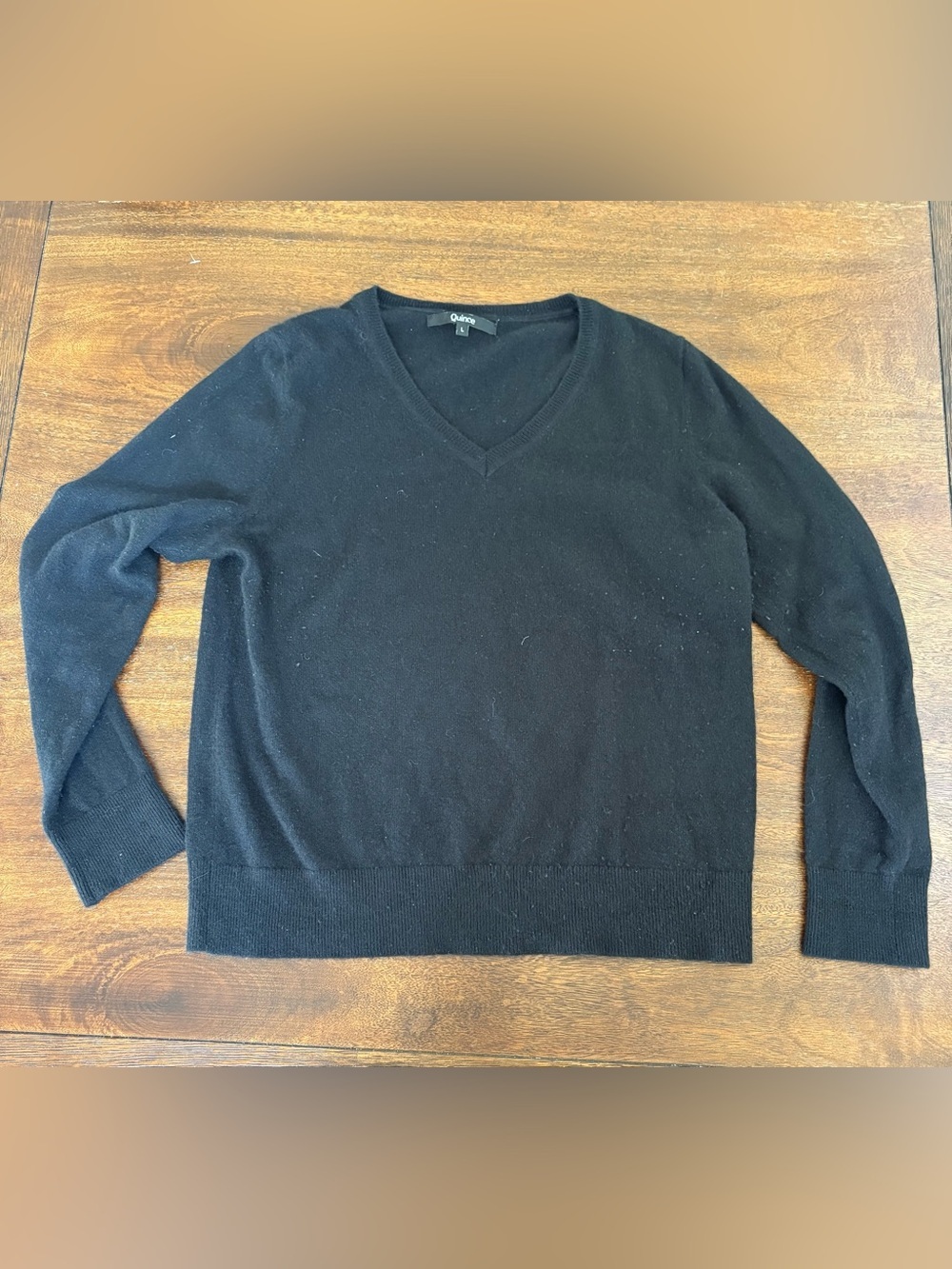 Quince V-neck Black Long Sleeve Pullover Sweater Mongolian Cashmere Women LARGE